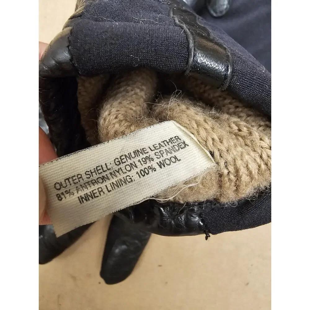 Vintage Isotoner Women Leather Gloves Wool Lining Sz Large Black